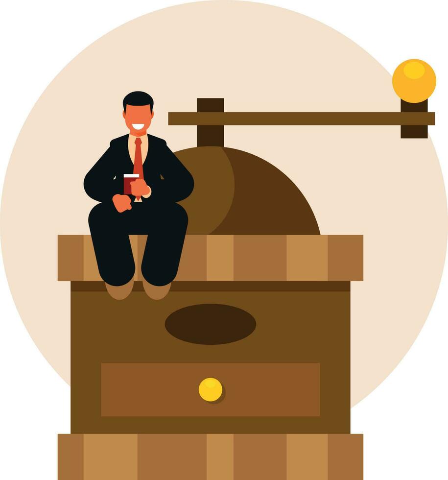 Businessman And A Coffee Grinder, Isolated Background. vector