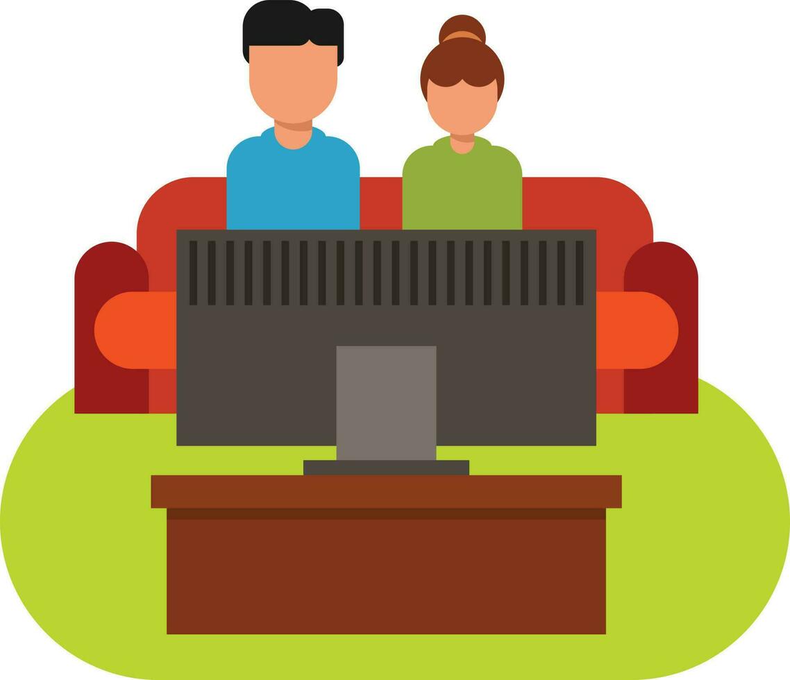 Family Watching Tv, Isolated Background. vector