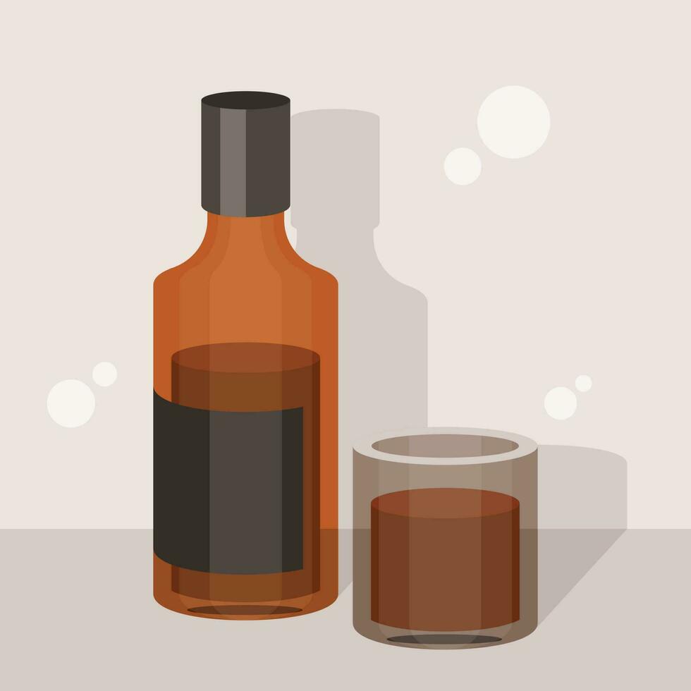 Whiskey Bottle And A Glass, Isolated Background. vector