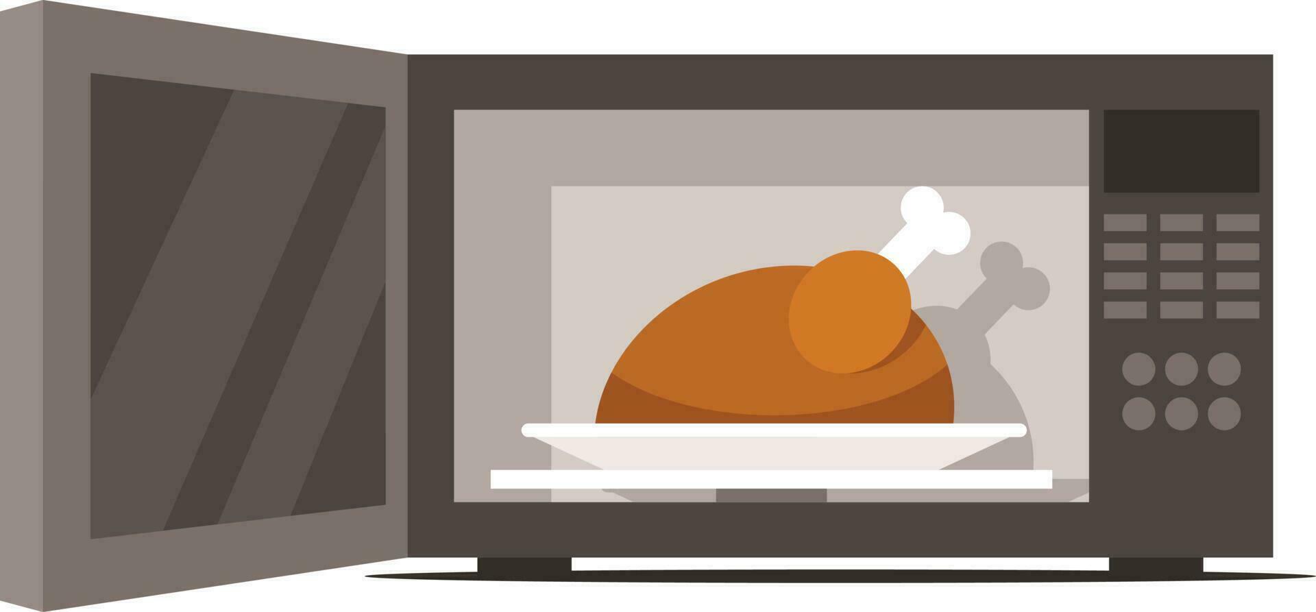 Grilled Chicken In Microwave Oven, Isolated Background. vector