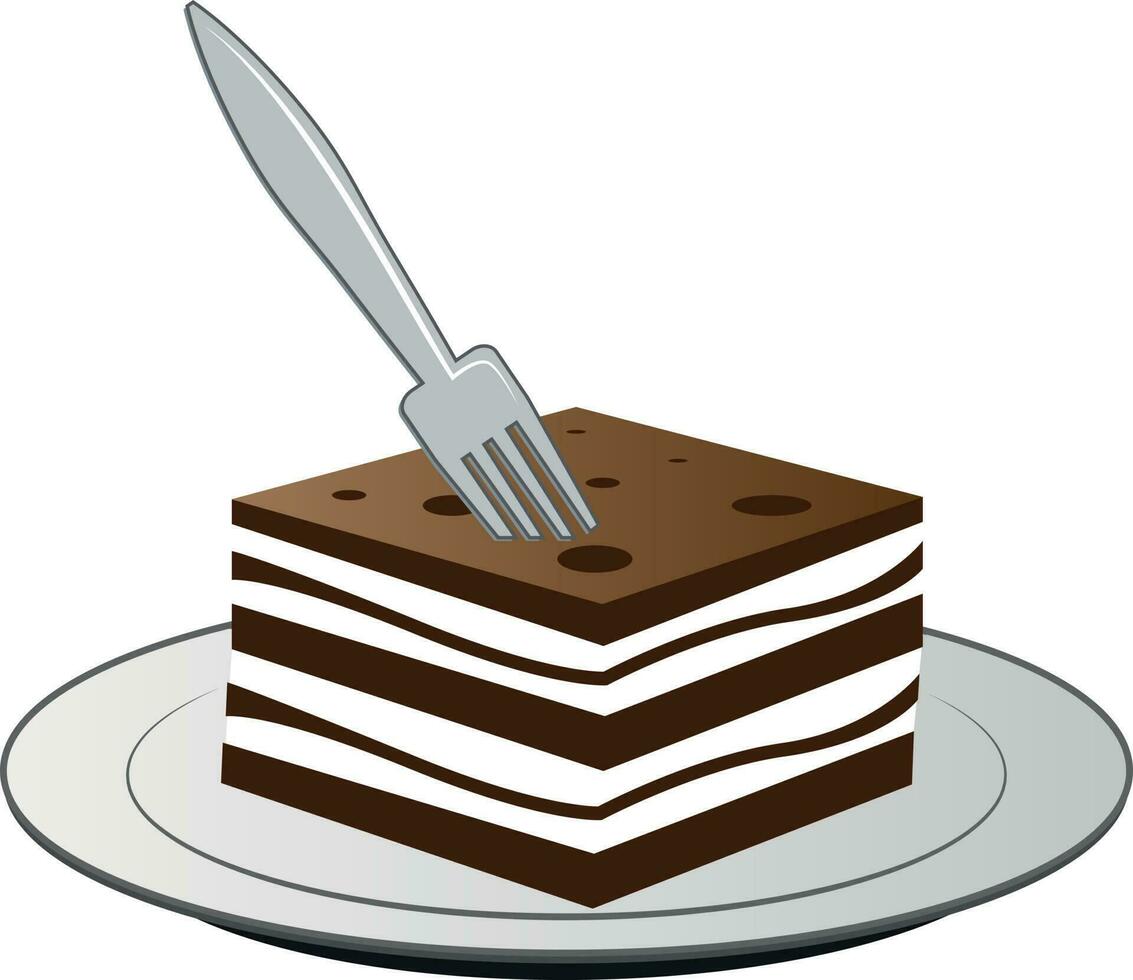 Piece Of Chocolate Cake, Isolated Background. vector