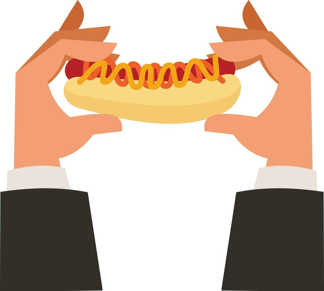 Eating Sausage, Isolated Background. vector