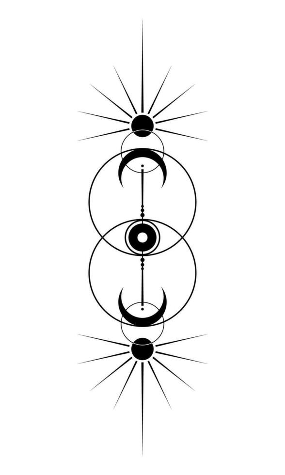 místico sagrado geometría, vesica piscis, todas viendo ojo, el tercero ojo, magia Dom y creciente Luna pagano wiccan diosa y Dios símbolo. vector firmar ilustración aislado en blanco antecedentes