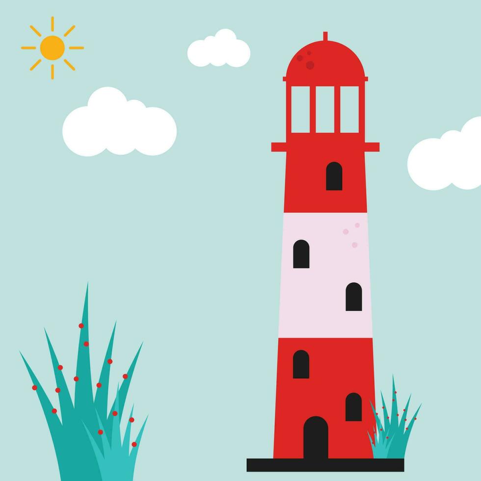 Lighthouse for boats, cticker, card, summer vector