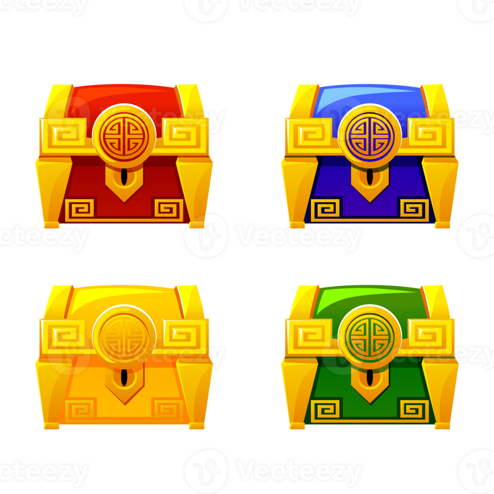 Chinese chest in different colors, for award icons inside game ui png