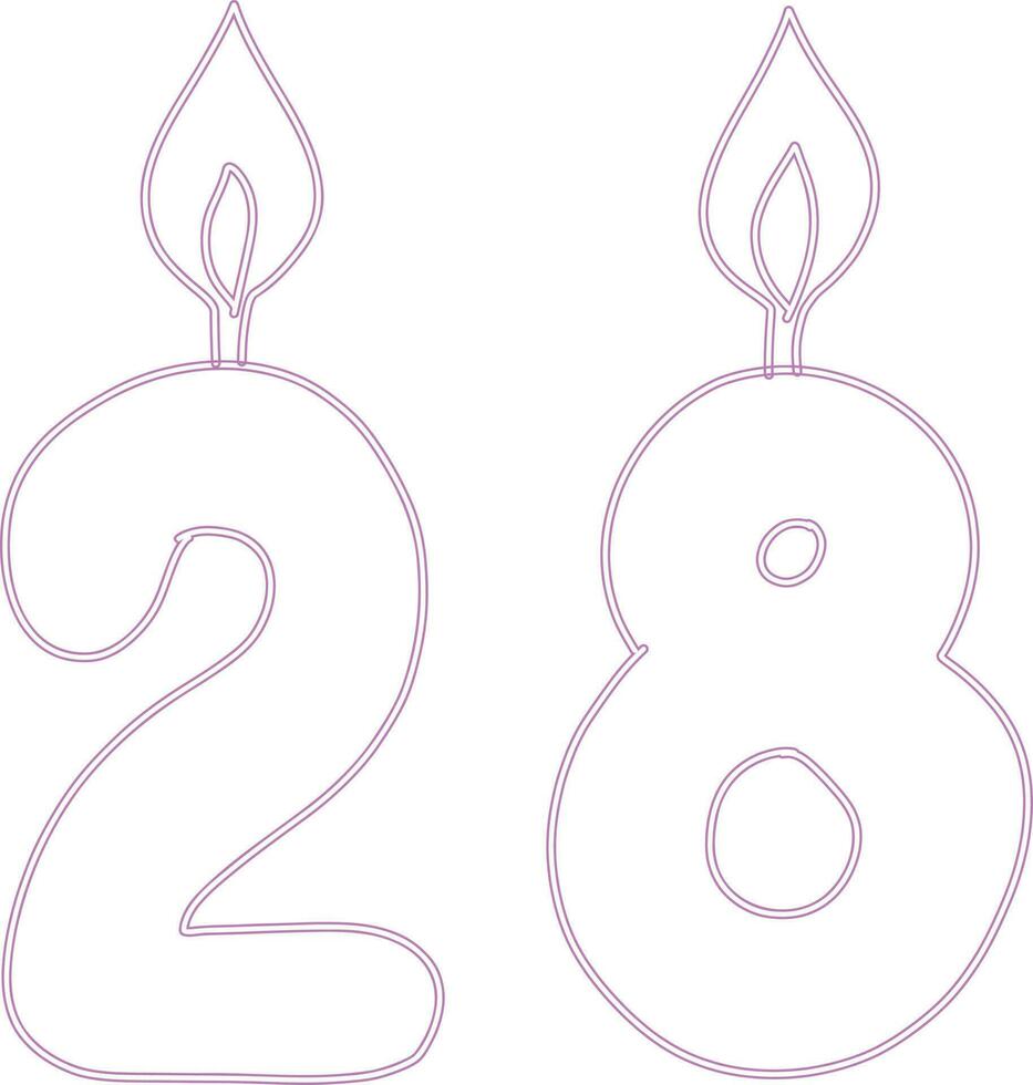 Number 28 with a candle. vector