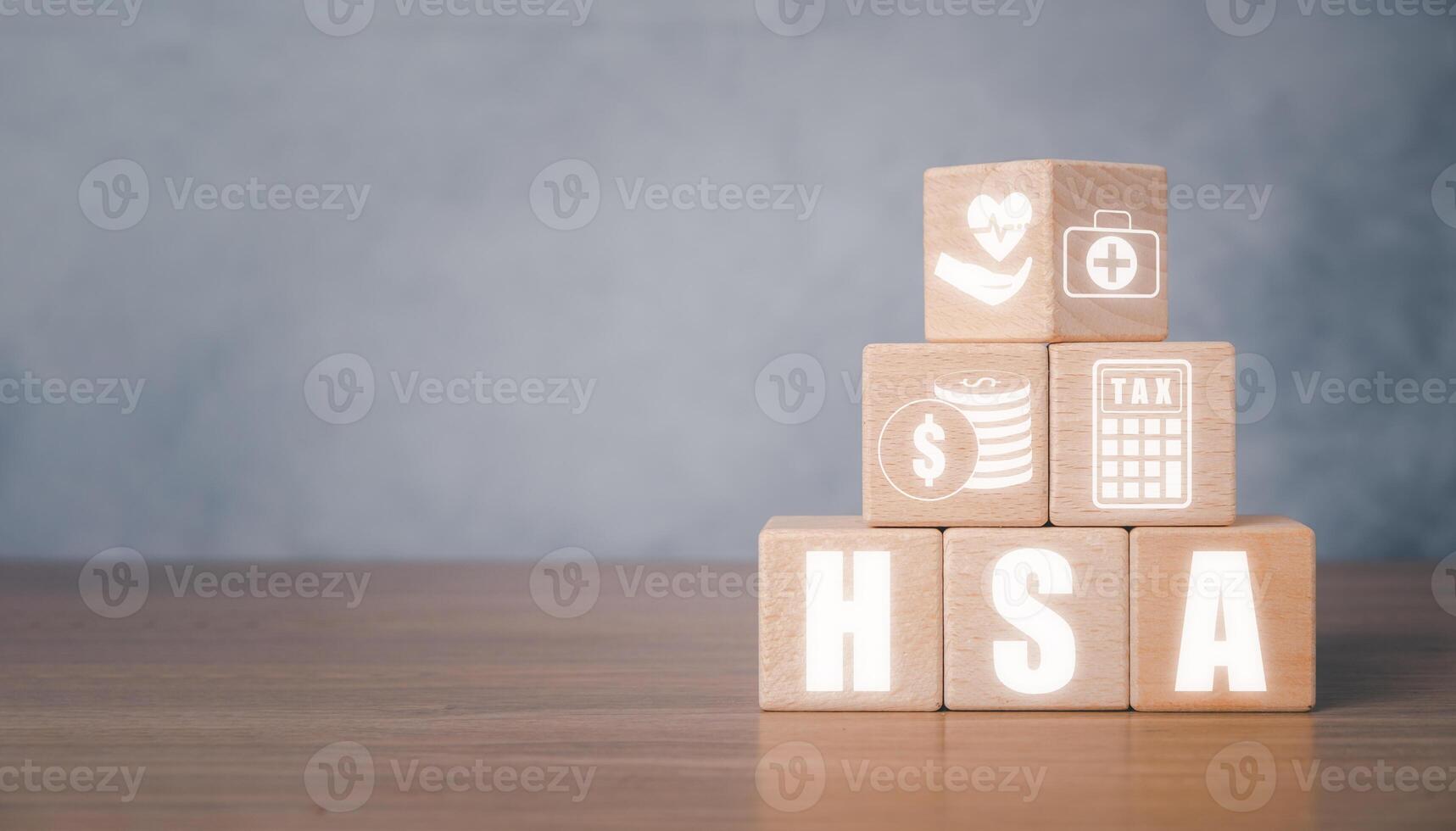 Hsa health savings account concept wooden block on desk with health