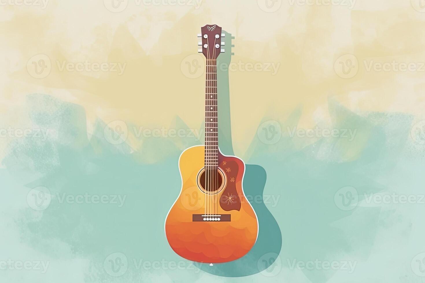 Country music festival poster with acoustic guitar, pastel colors. photo