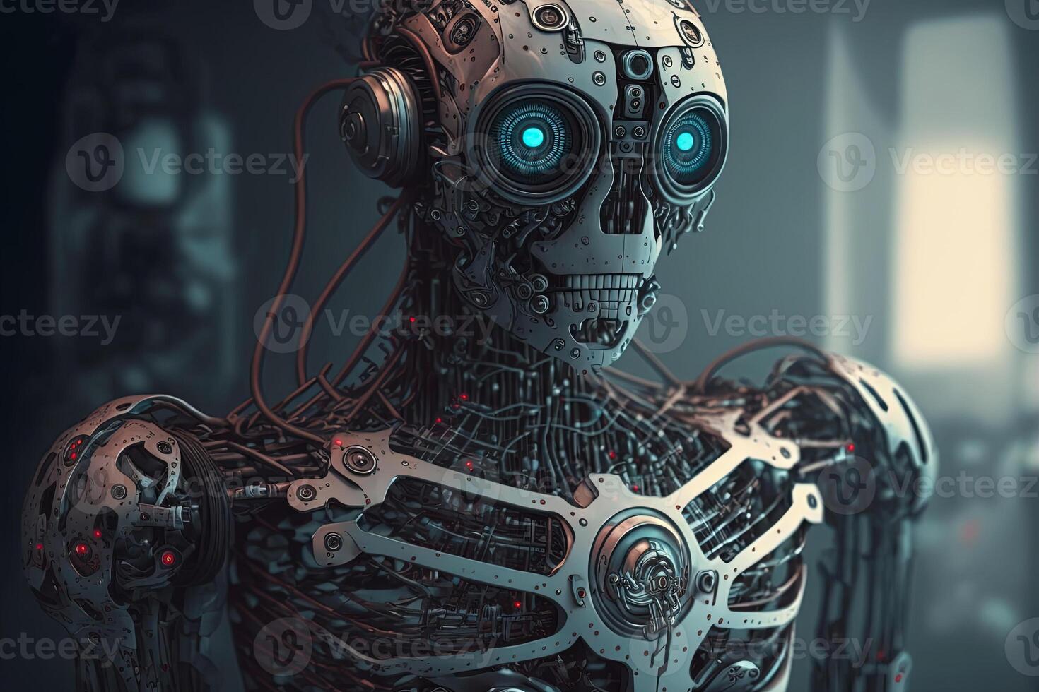 Futuristic robot portrait. Modern Cyborg Science Fiction Technology. photo