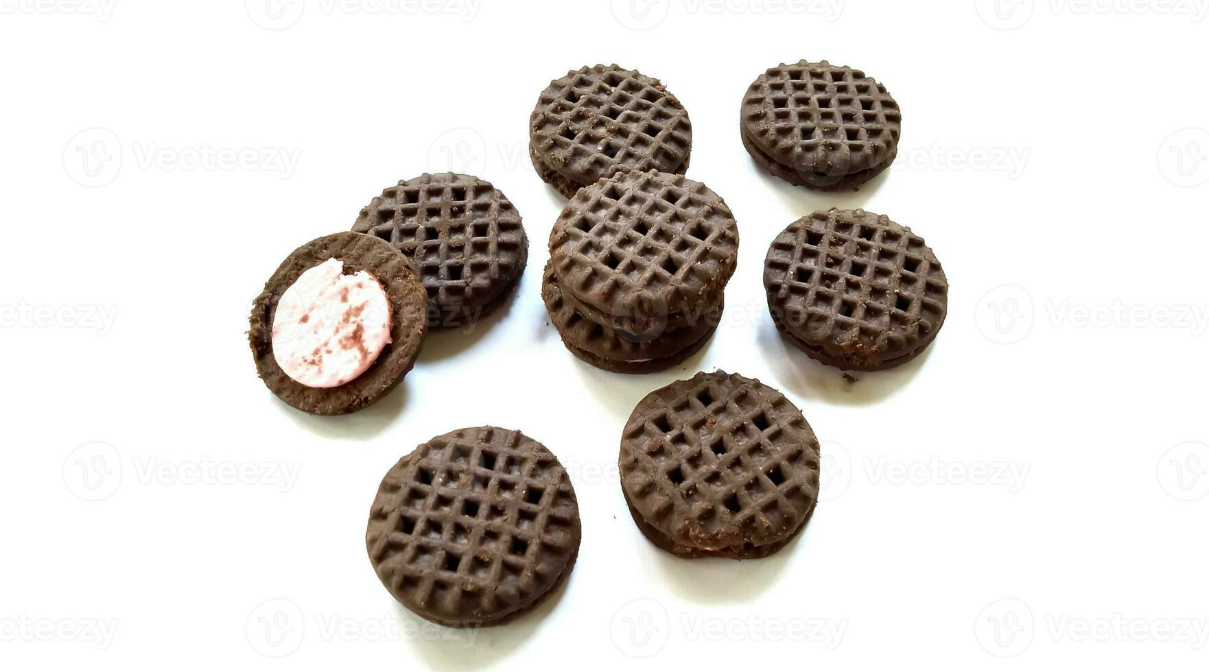 Tasty chocolate cookies with cream isolated on a white background. clipping path. photo
