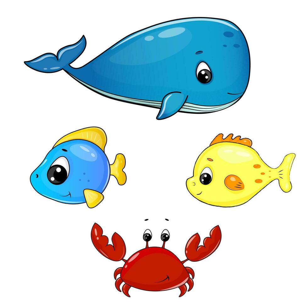 set of funny cartoon fish vector