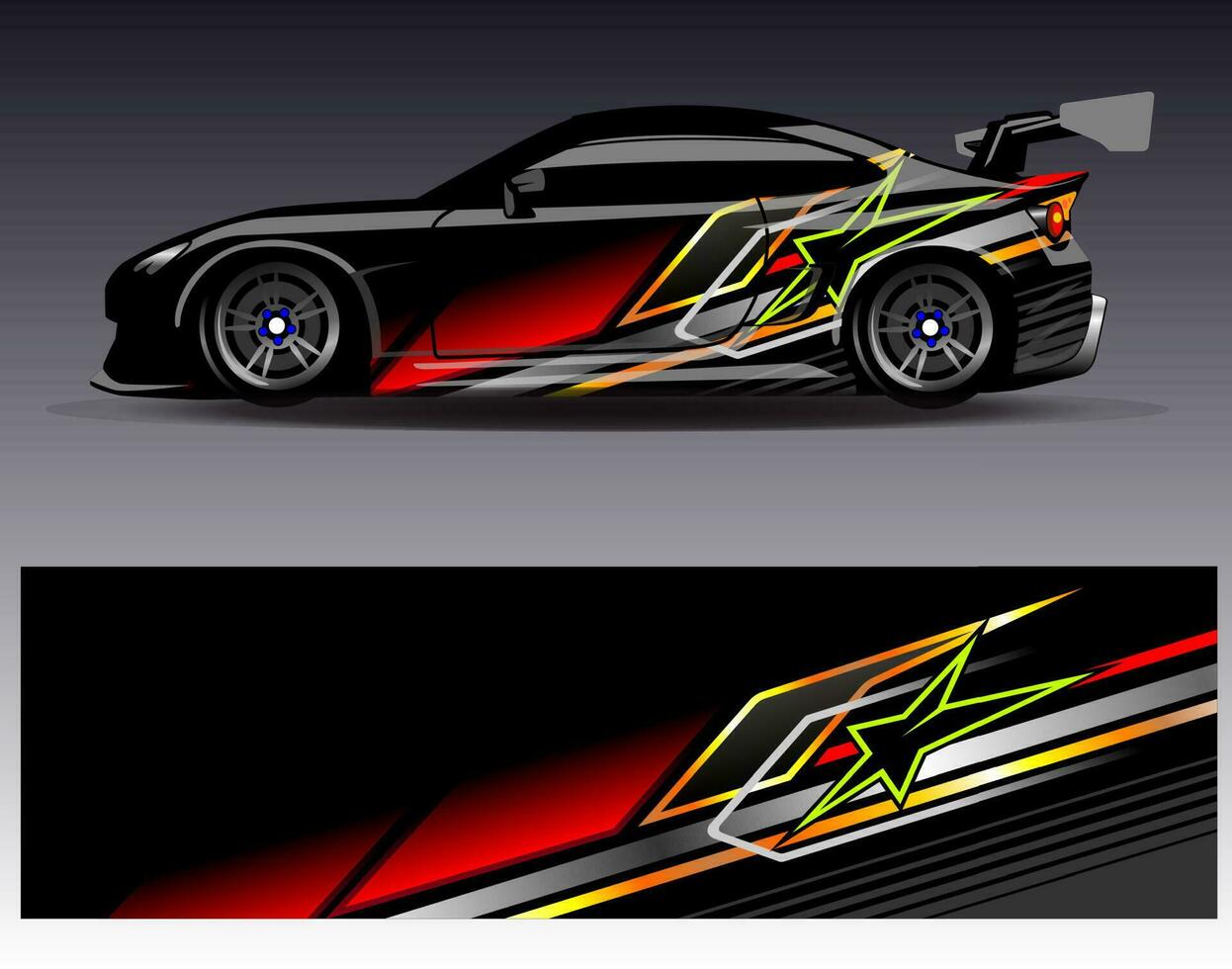 Car wrap design vector. Graphic abstract stripe racing background kit designs for wrap vehicle  race car  rally  adventure and livery vector