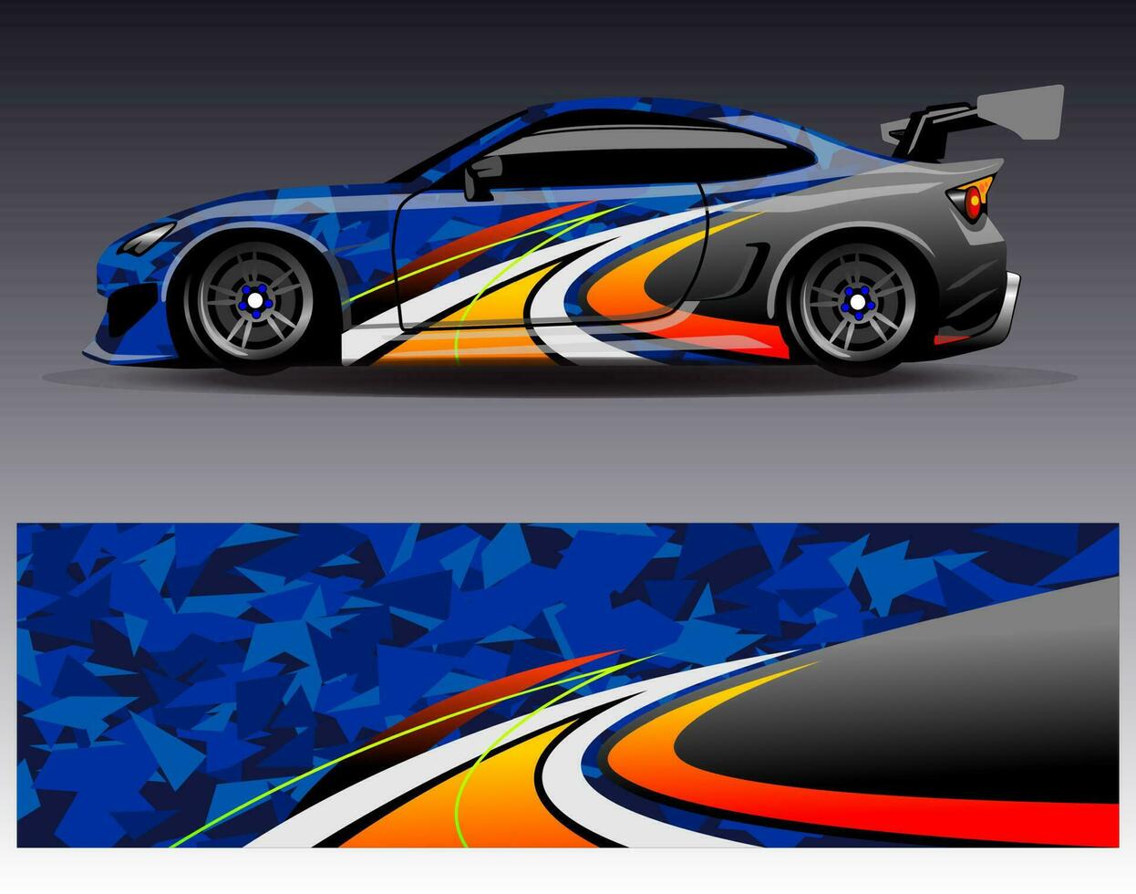 vector de diseño de envoltura de coche. Diseños de kits de fondo de carreras de franjas abstractas gráficas para envolver vehículos carrera de autos rally aventura y librea