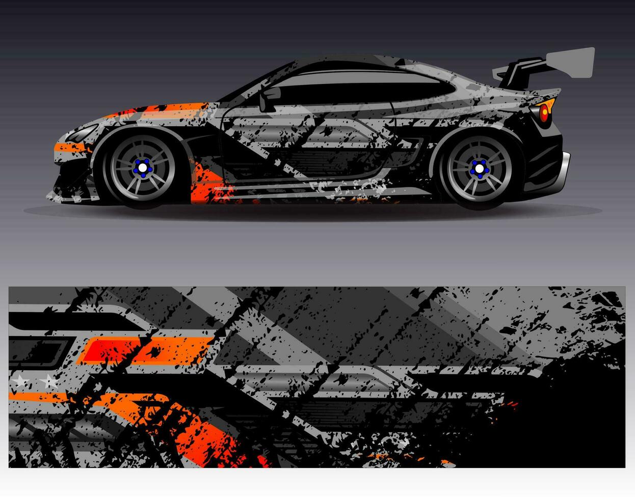 vector de diseño de envoltura de coche. Diseños de kits de fondo de carreras de franjas abstractas gráficas para envolver vehículos carrera de autos rally aventura y librea