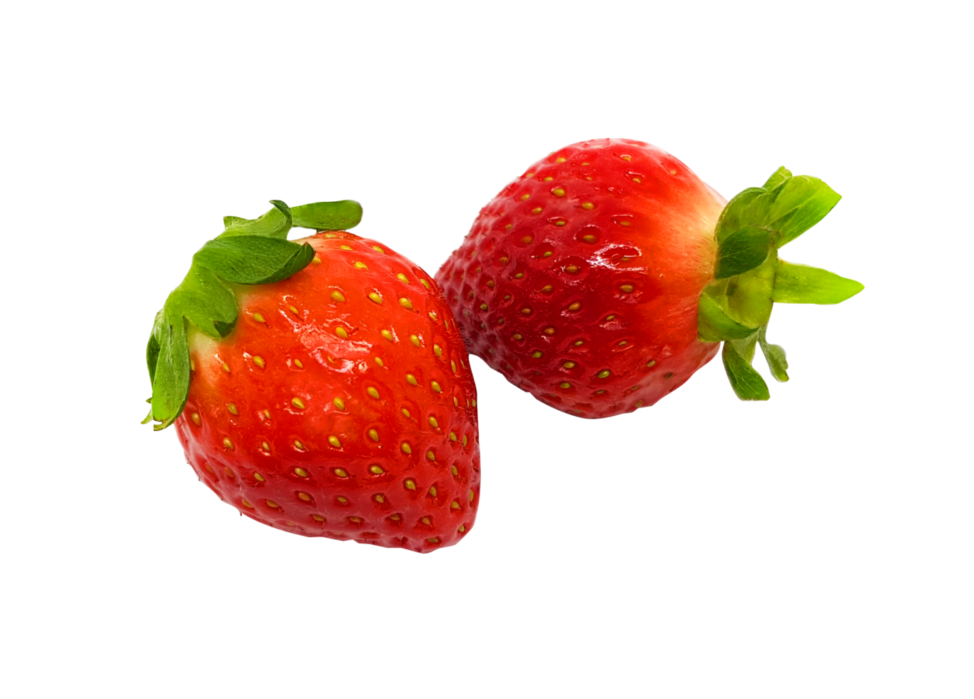 Fresh two strawberry or red berry isolated on transparent background with clipping path or make selection. Healthy food and Fruit. png with transparency