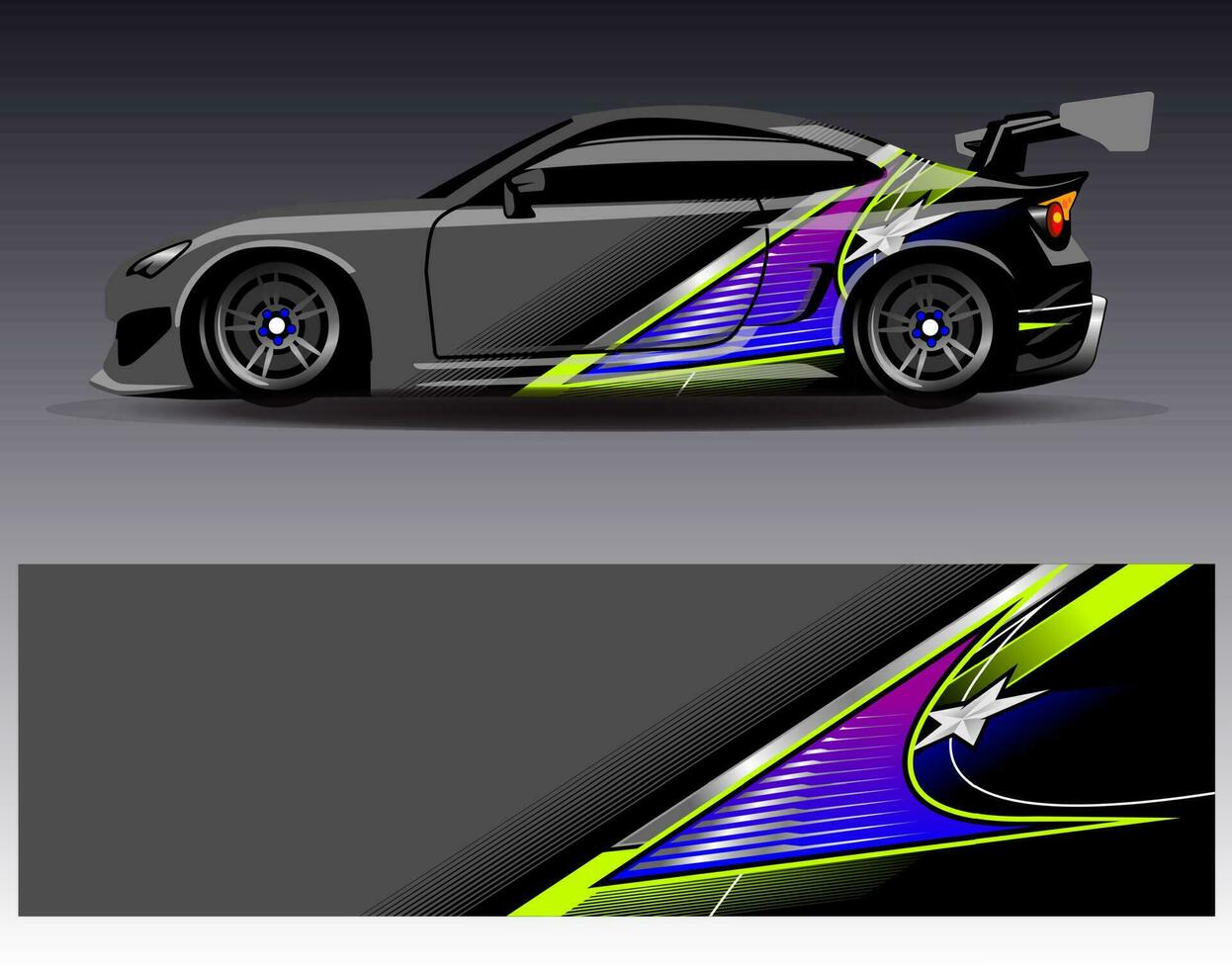 vector de diseño de envoltura de coche. Diseños de kits de fondo de carreras de franjas abstractas gráficas para envolver vehículos carrera de autos rally aventura y librea