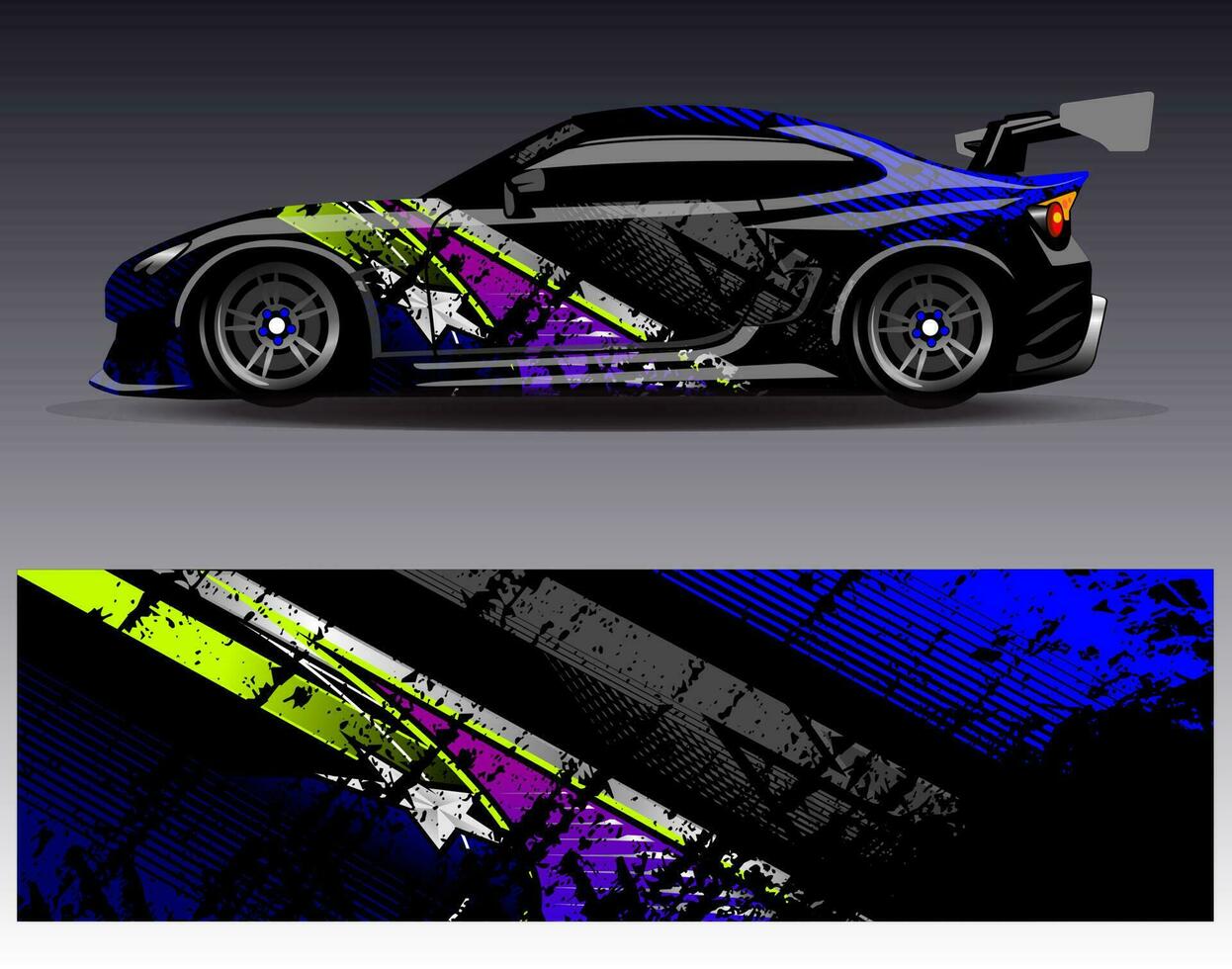 vector de diseño de envoltura de coche. Diseños de kits de fondo de carreras de franjas abstractas gráficas para envolver vehículos carrera de autos rally aventura y librea