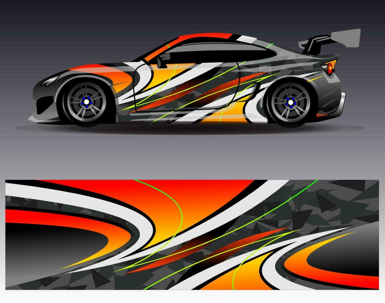 vector de diseño de envoltura de coche. Diseños de kits de fondo de carreras de franjas abstractas gráficas para envolver vehículos carrera de autos rally aventura y librea