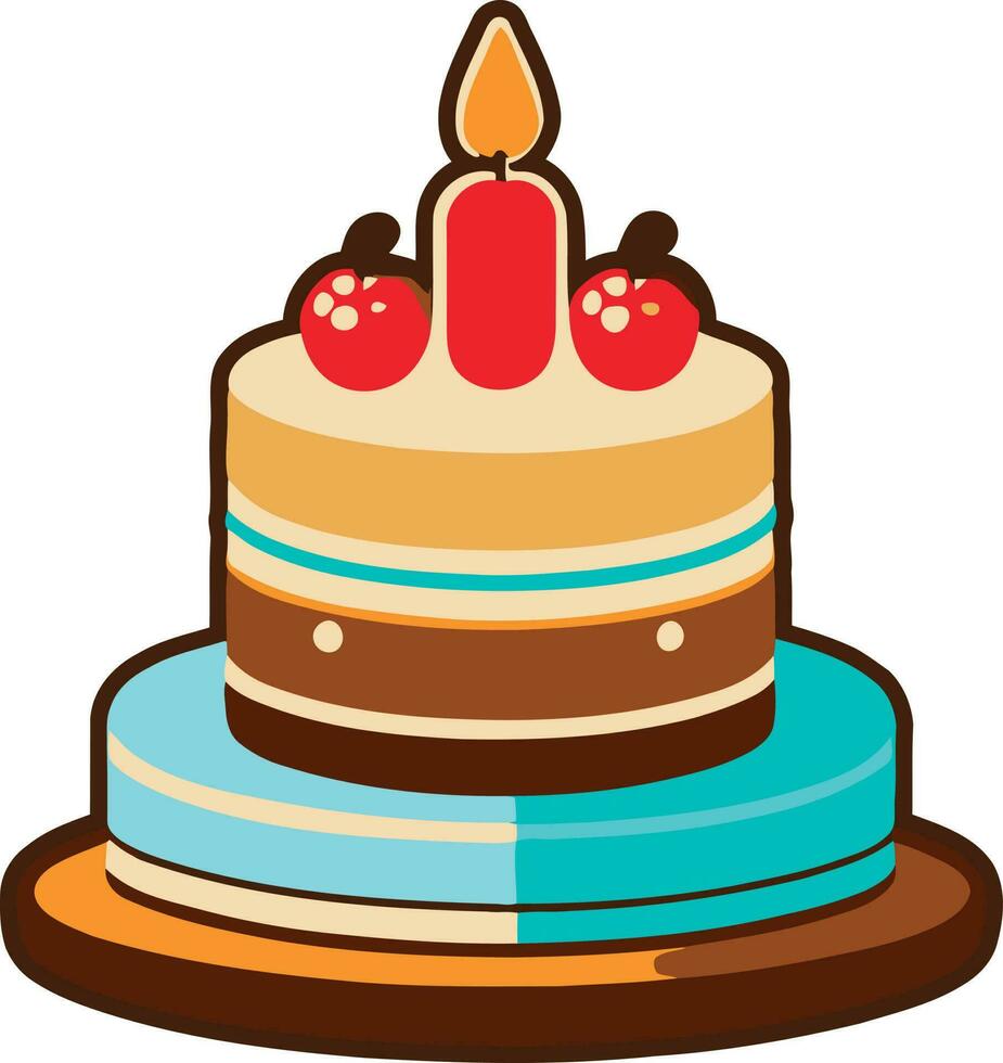 Birthday, wedding, tart cake with candle in flat color vector design in white background