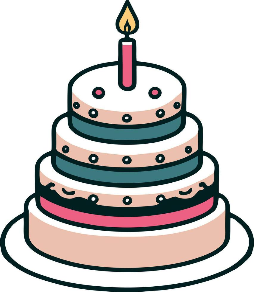 Birthday, wedding, tart cake with candle in flat color vector design in white background
