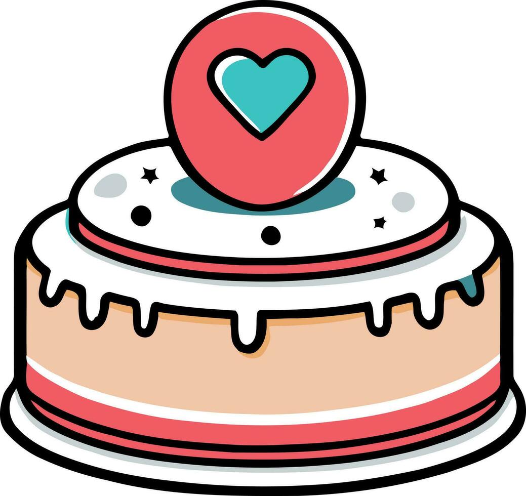 Birthday, wedding, tart cake with candle in flat color vector design in white background