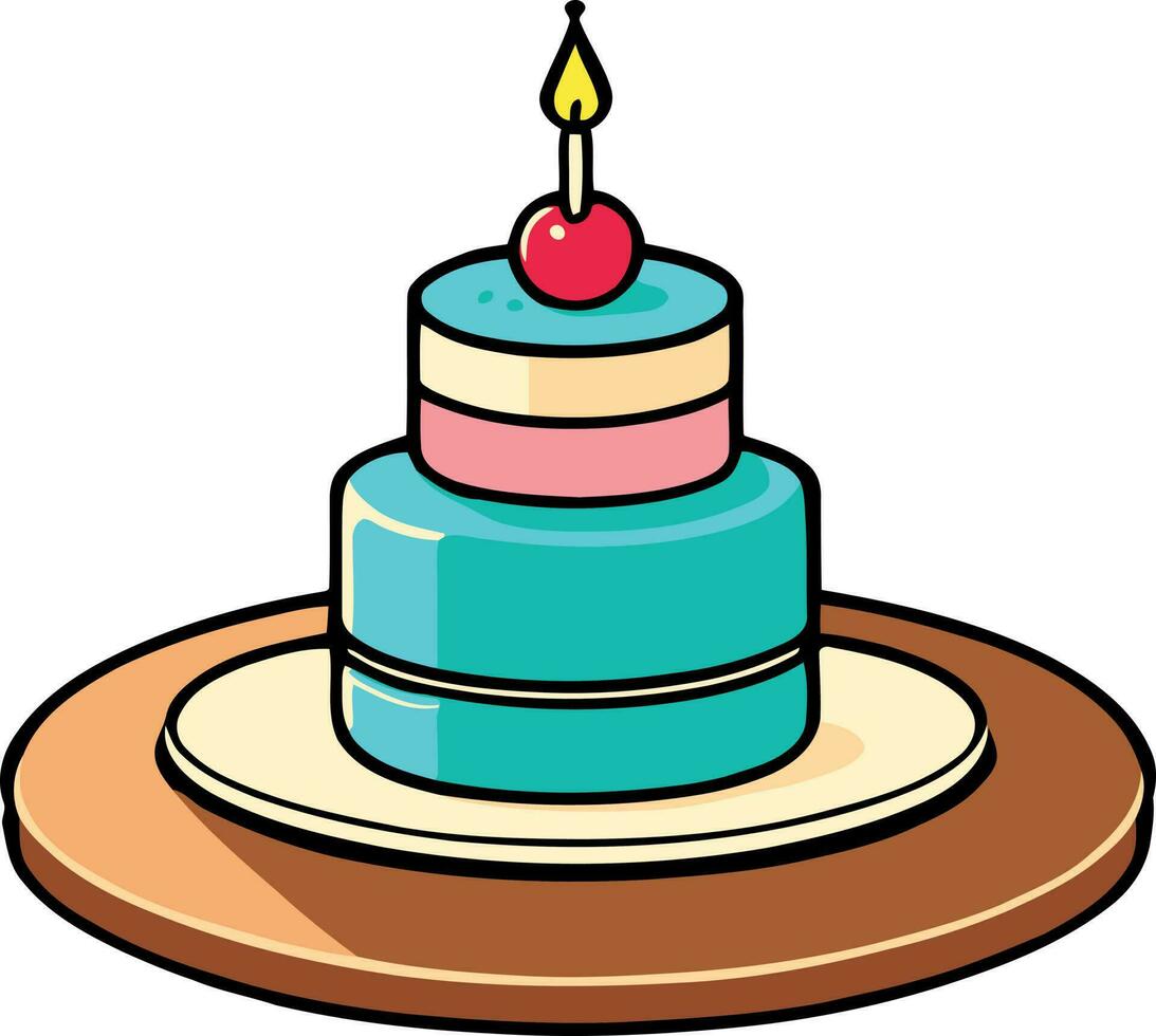 Birthday, wedding, tart cake with candle in flat color vector design in white background