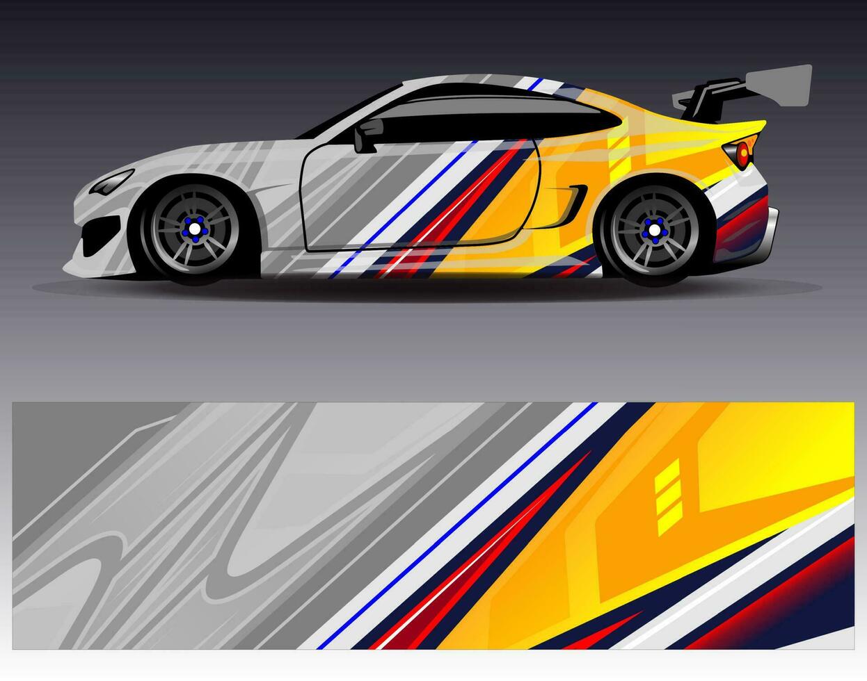 vector de diseño de envoltura de coche. Diseños de kits de fondo de carreras de franjas abstractas gráficas para envolver vehículos carrera de autos rally aventura y librea