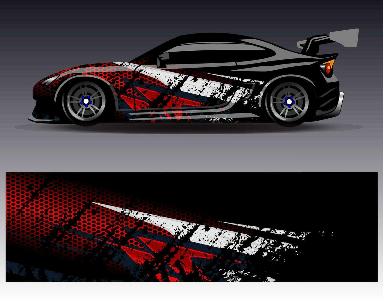 vector de diseño de envoltura de coche. Diseños de kits de fondo de carreras de franjas abstractas gráficas para envolver vehículos carrera de autos rally aventura y librea