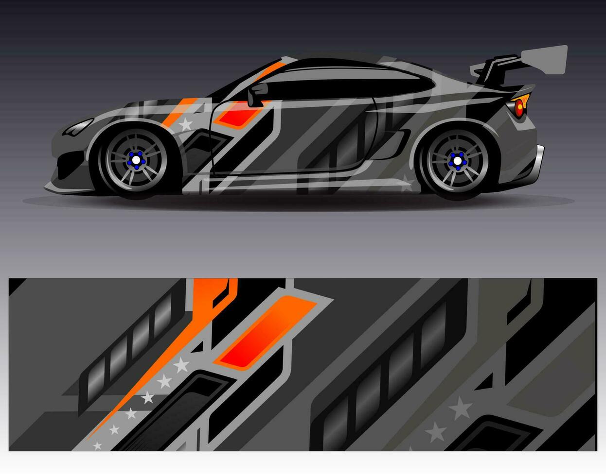 vector de diseño de envoltura de coche. Diseños de kits de fondo de carreras de franjas abstractas gráficas para envolver vehículos carrera de autos rally aventura y librea