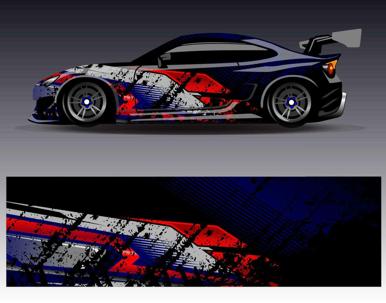 vector de diseño de envoltura de coche. Diseños de kits de fondo de carreras de franjas abstractas gráficas para envolver vehículos carrera de autos rally aventura y librea