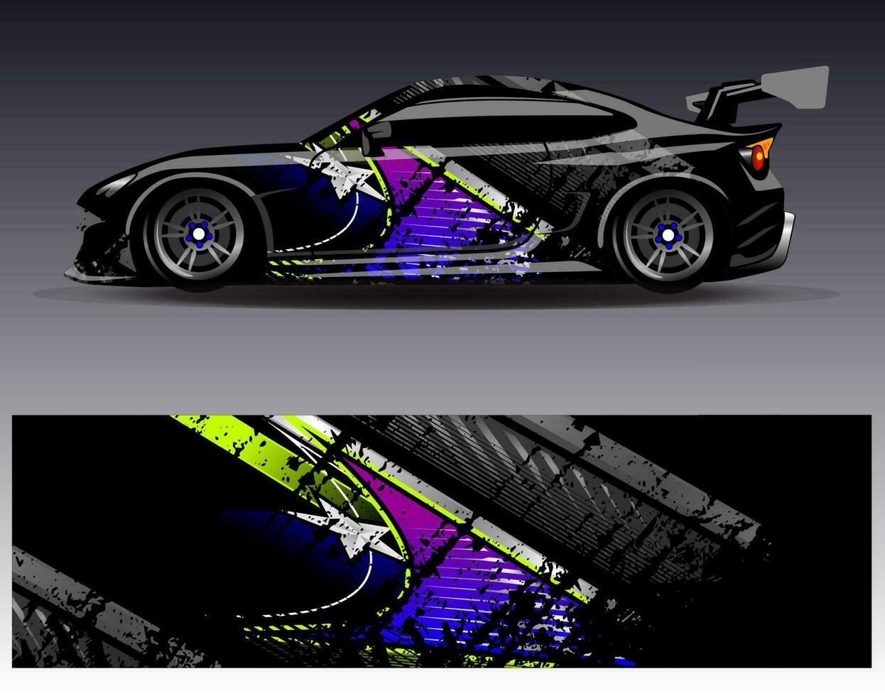 vector de diseño de envoltura de coche. Diseños de kits de fondo de carreras de franjas abstractas gráficas para envolver vehículos carrera de autos rally aventura y librea