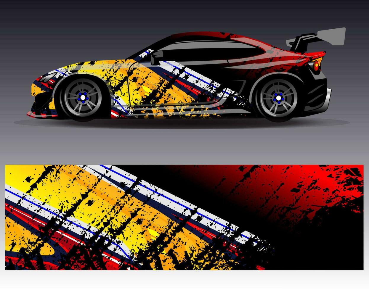 vector de diseño de envoltura de coche. Diseños de kits de fondo de carreras de franjas abstractas gráficas para envolver vehículos carrera de autos rally aventura y librea