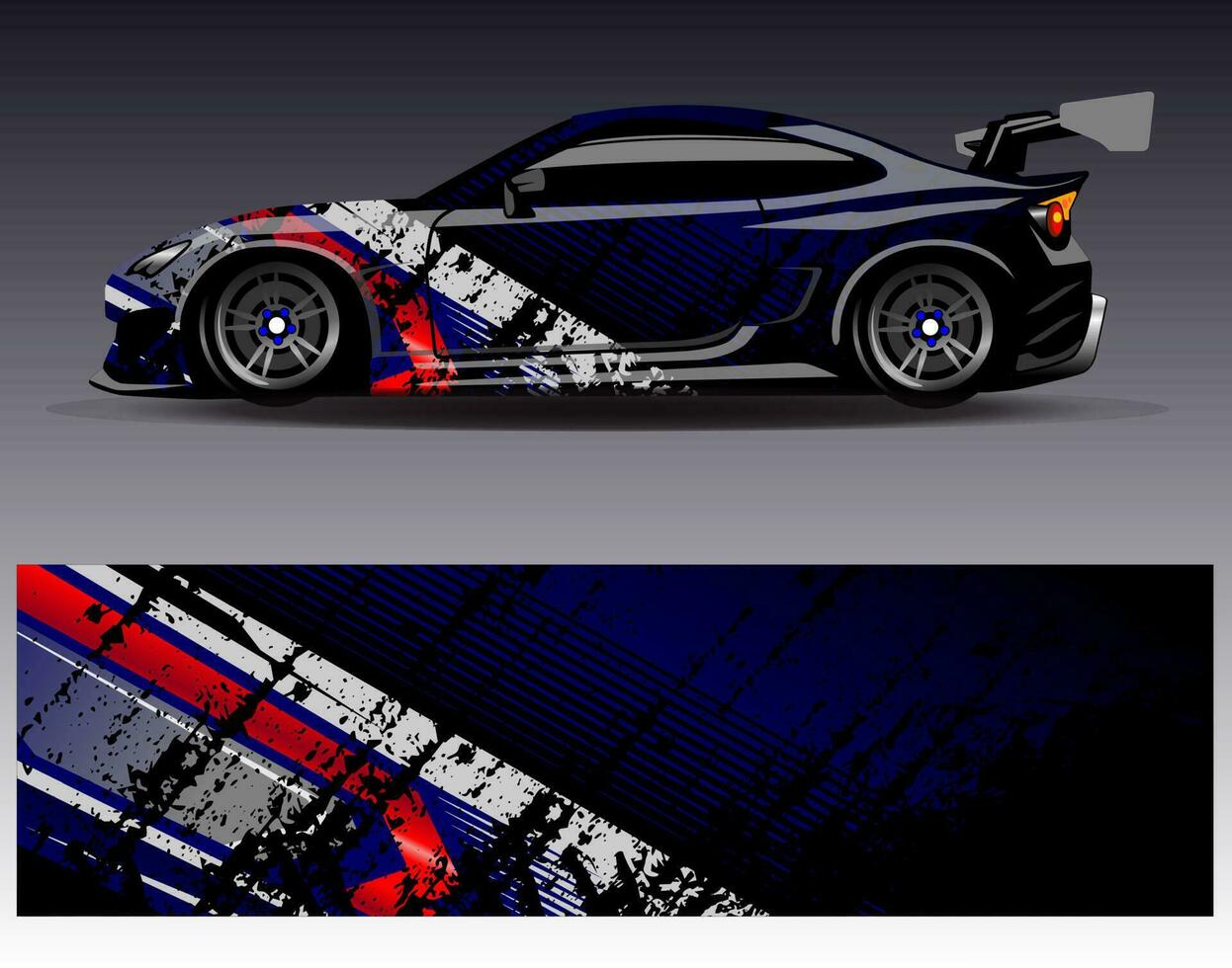 vector de diseño de envoltura de coche. Diseños de kits de fondo de carreras de franjas abstractas gráficas para envolver vehículos carrera de autos rally aventura y librea