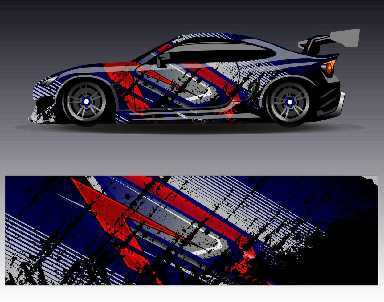 vector de diseño de envoltura de coche. Diseños de kits de fondo de carreras de franjas abstractas gráficas para envolver vehículos carrera de autos rally aventura y librea