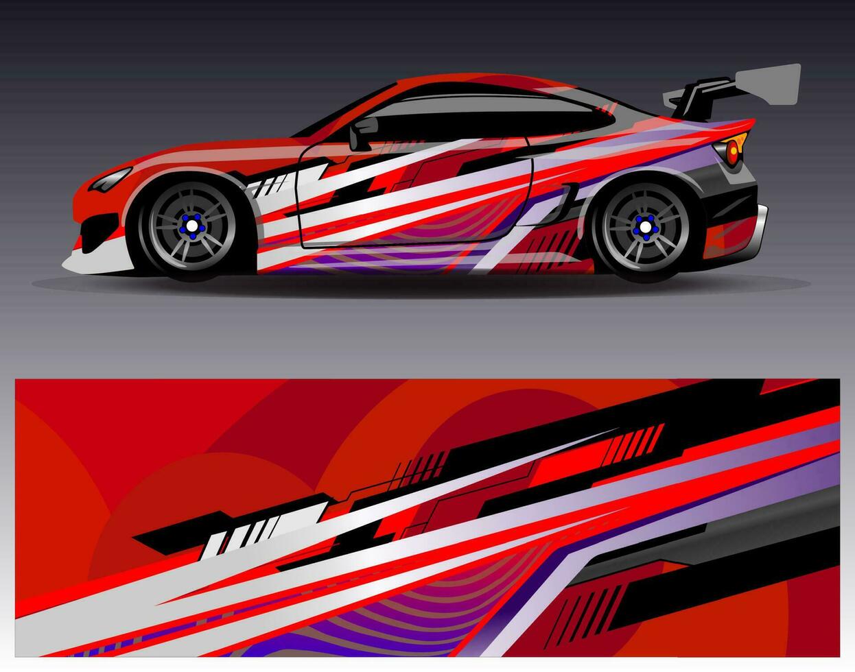 vector de diseño de envoltura de coche. Diseños de kits de fondo de carreras de franjas abstractas gráficas para envolver vehículos carrera de autos rally aventura y librea