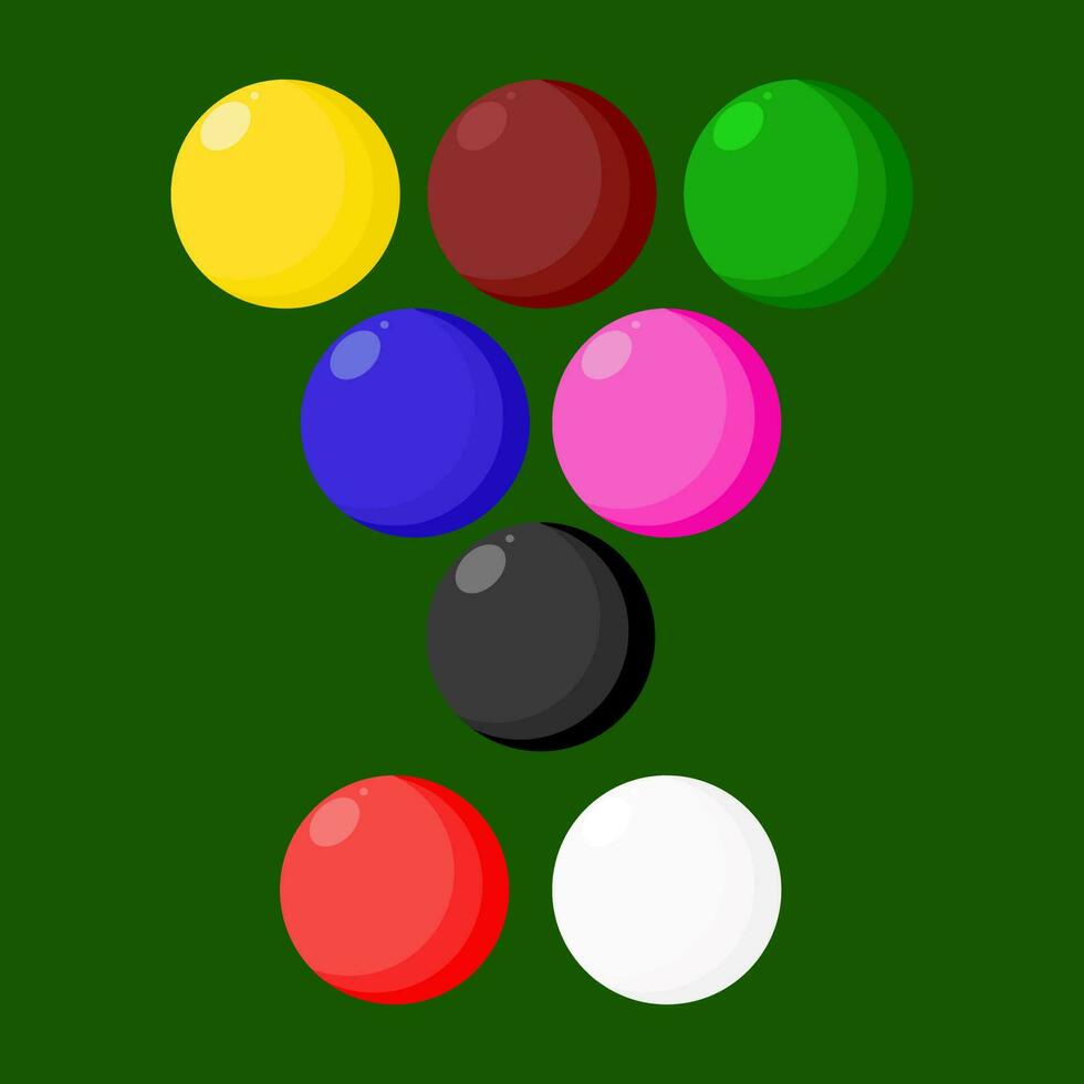 Many color snooker balls on green in flat vector illustration design