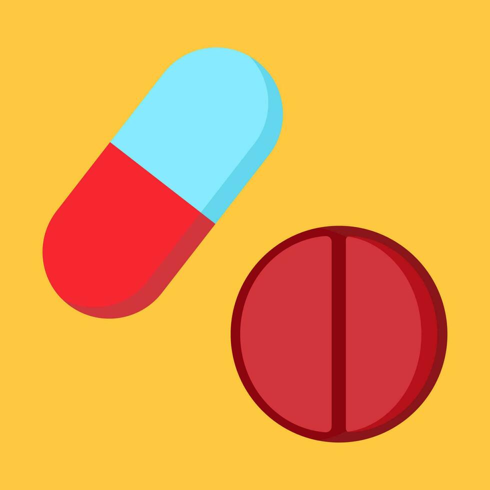 Medicine capsule, tablet, pill in flat vector illustration