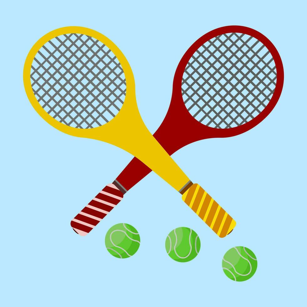 Tennis racket with balls in flat vector illustration design