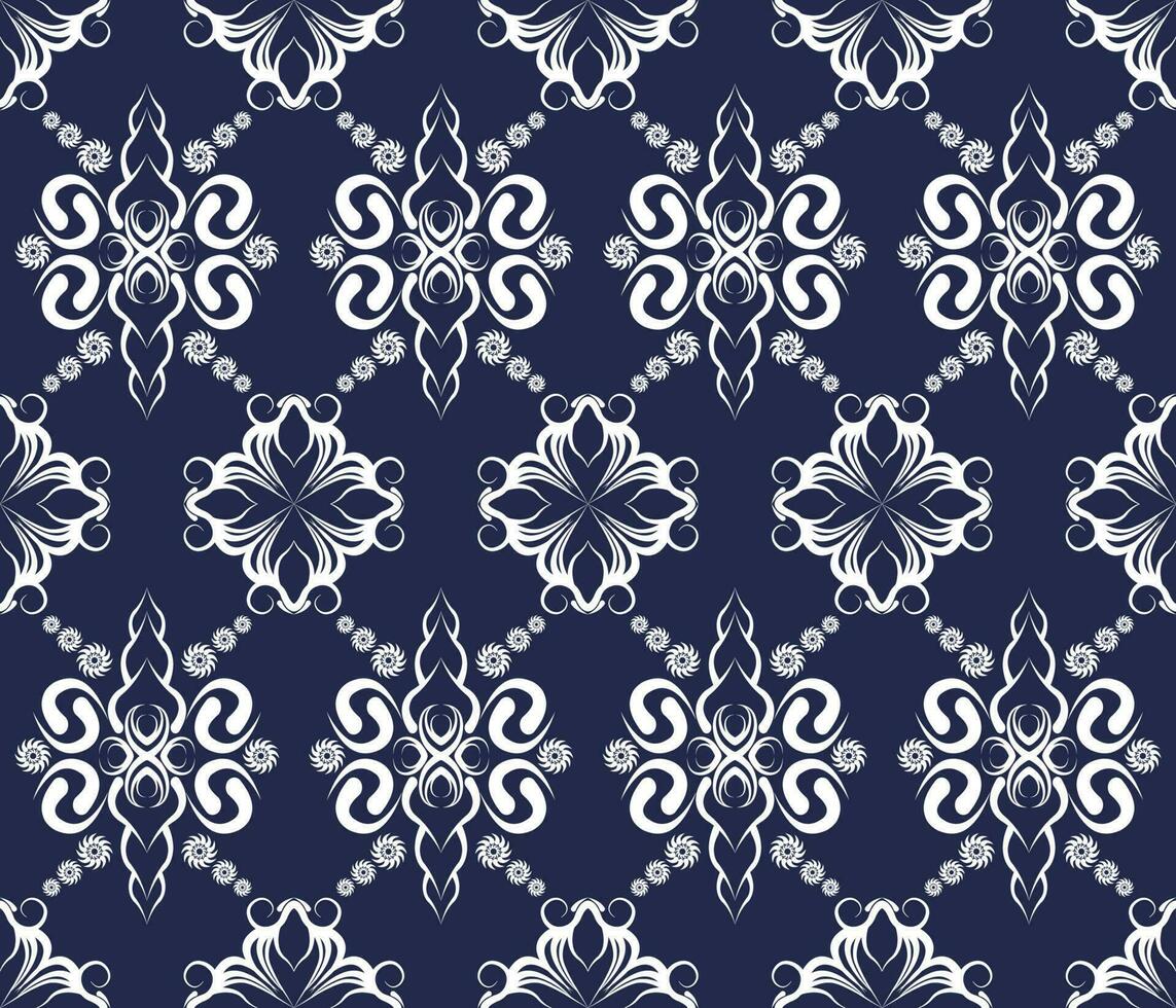 Emblem ethnic folk geometric seamless pattern in indigo white vector