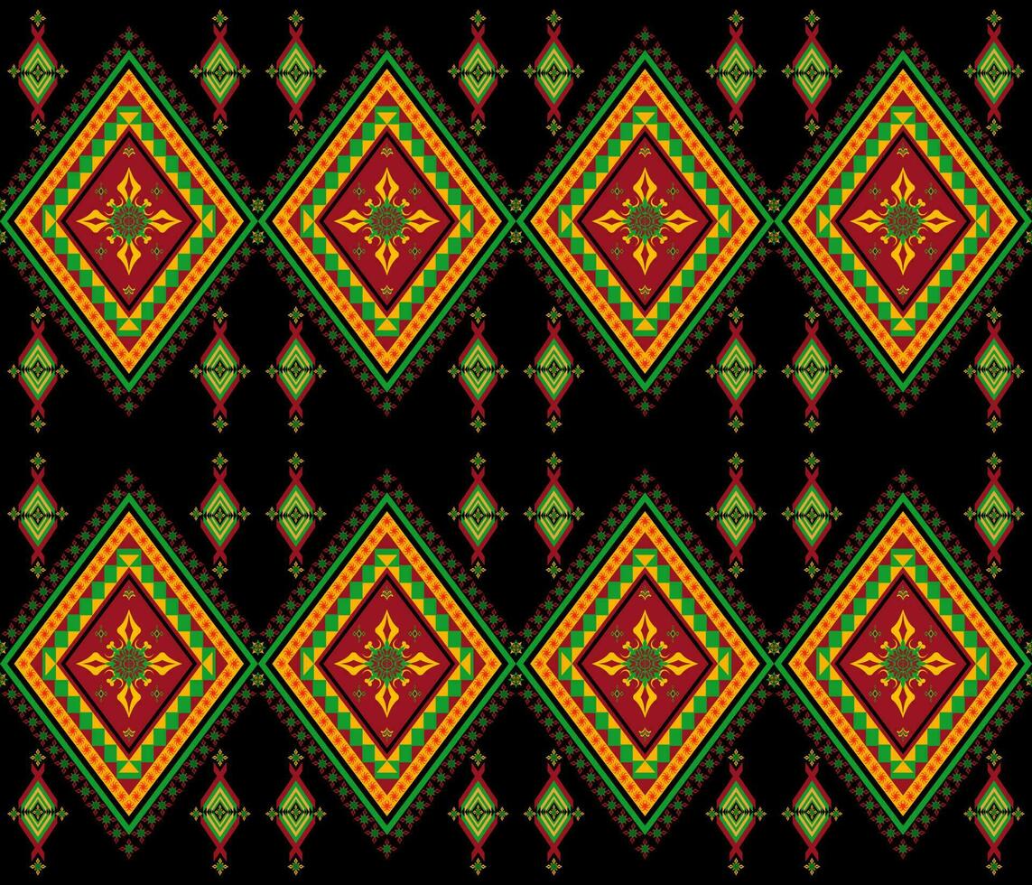 Emblem ethnic folk geometric seamless pattern in red, green vector