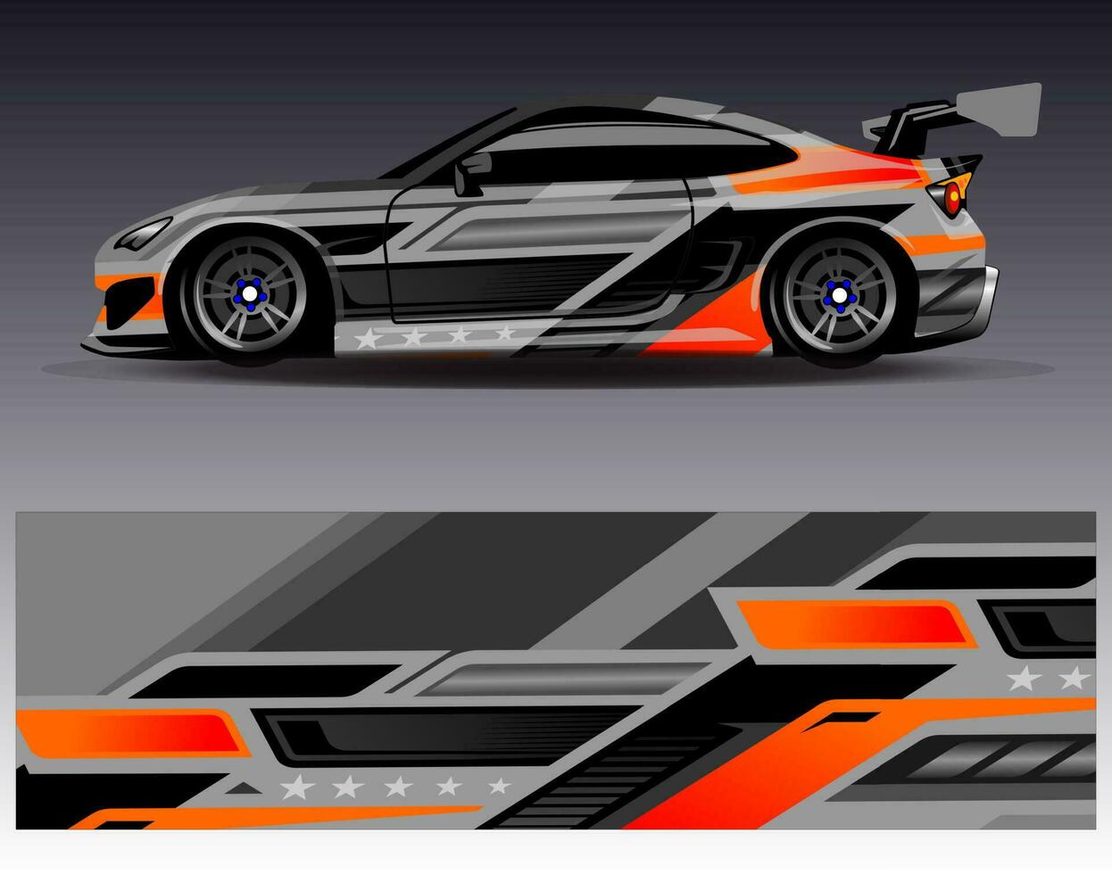 vector de diseño de envoltura de coche. Diseños de kits de fondo de carreras de franjas abstractas gráficas para envolver vehículos carrera de autos rally aventura y librea