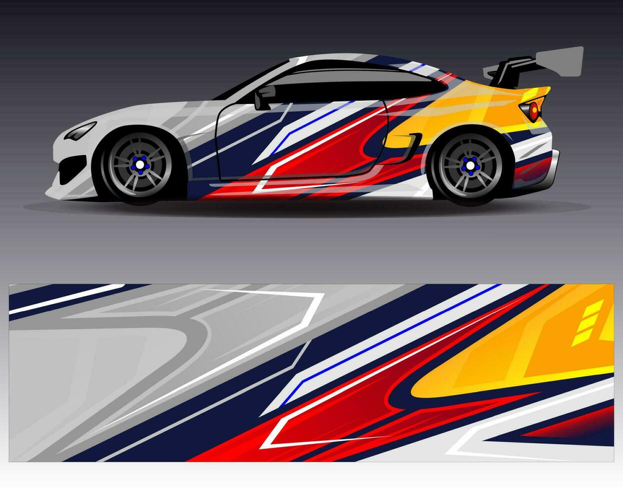 vector de diseño de envoltura de coche. Diseños de kits de fondo de carreras de franjas abstractas gráficas para envolver vehículos carrera de autos rally aventura y librea