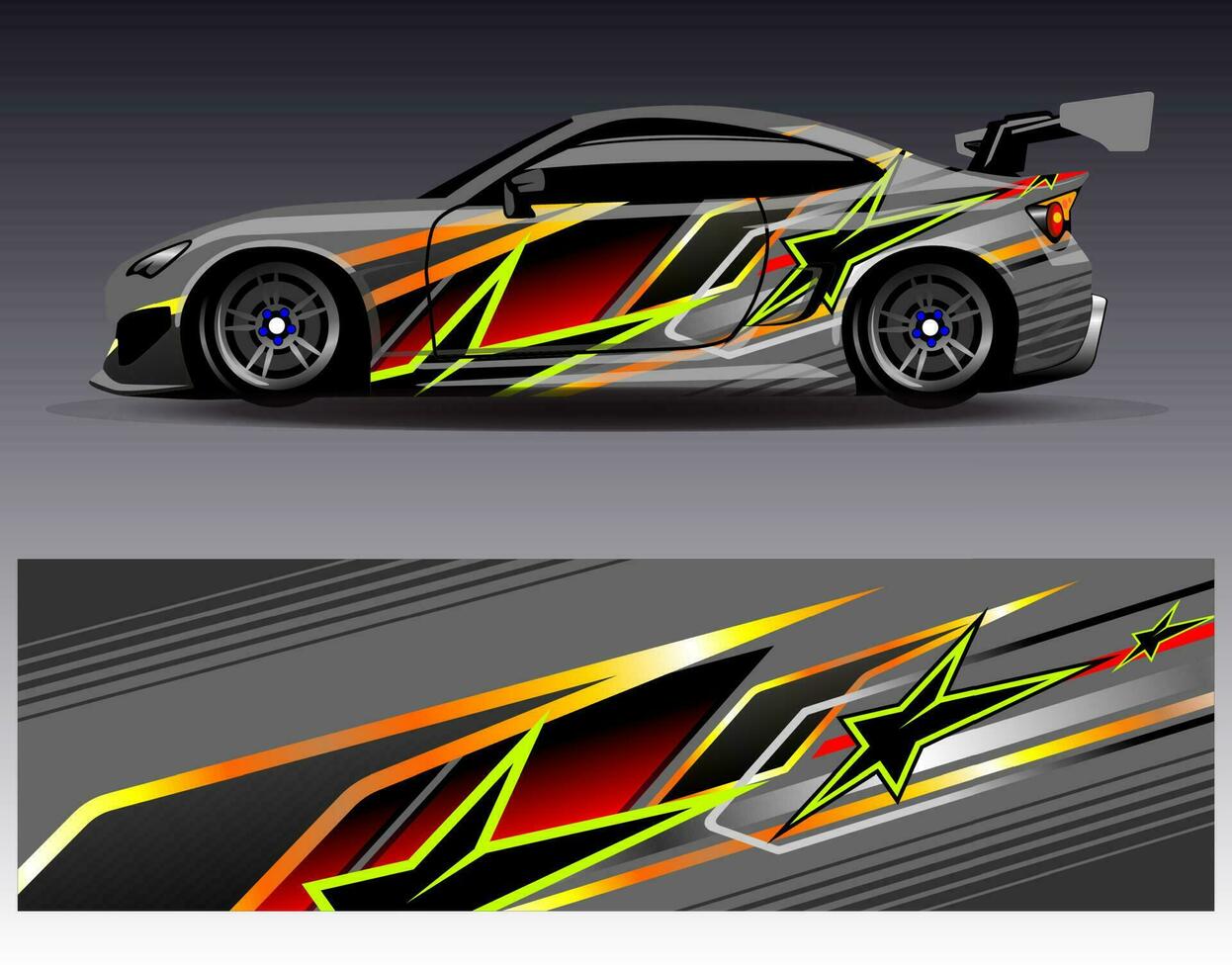 vector de diseño de envoltura de coche. Diseños de kits de fondo de carreras de franjas abstractas gráficas para envolver vehículos carrera de autos rally aventura y librea