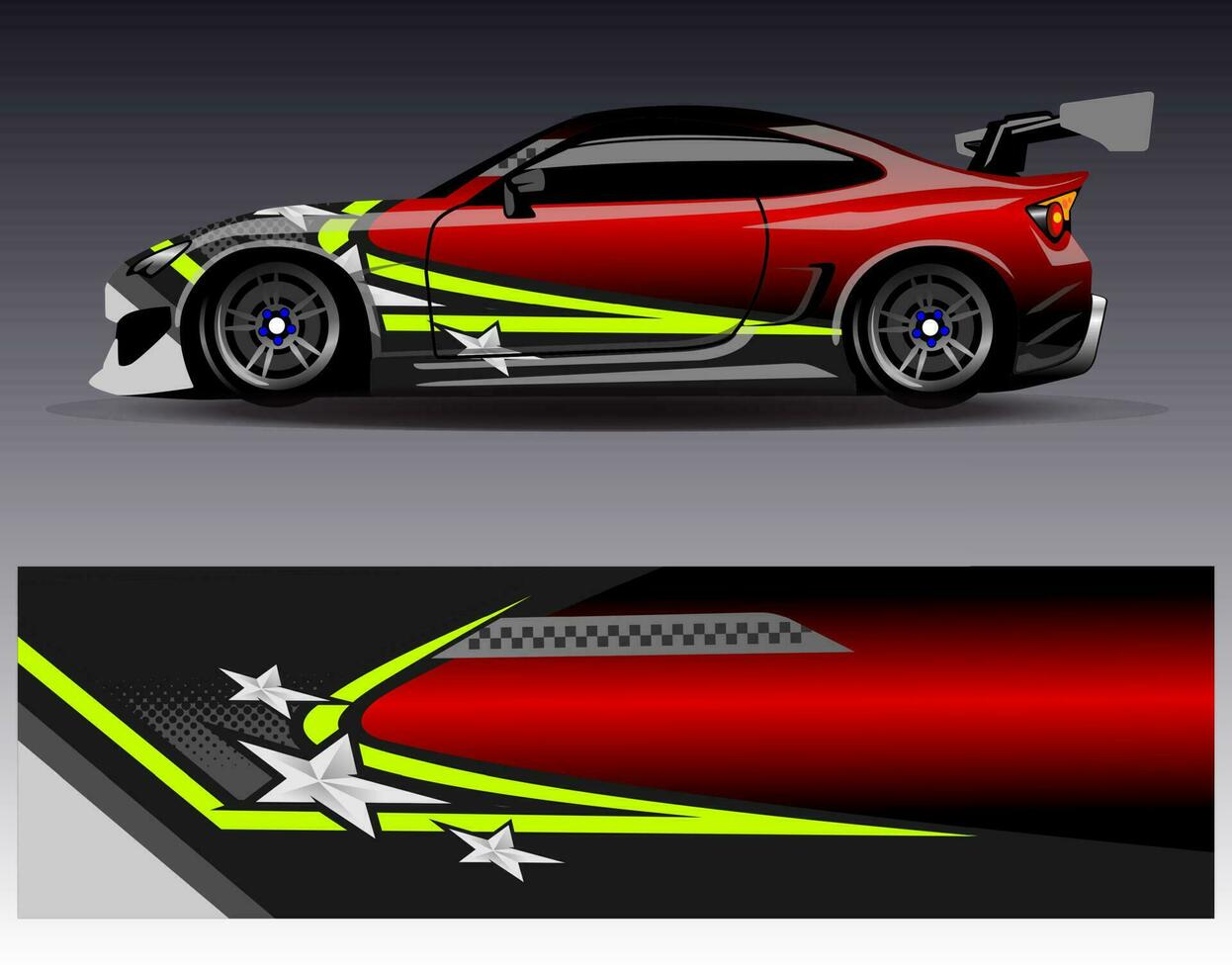 Car wrap design vector. Graphic abstract stripe racing background kit designs for wrap vehicle  race car  rally  adventure and livery vector