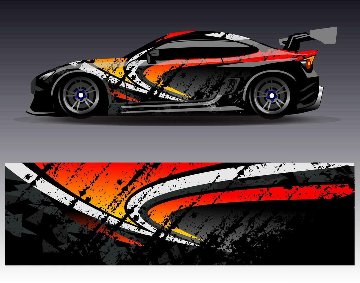 vector de diseño de envoltura de coche. Diseños de kits de fondo de carreras de franjas abstractas gráficas para envolver vehículos carrera de autos rally aventura y librea