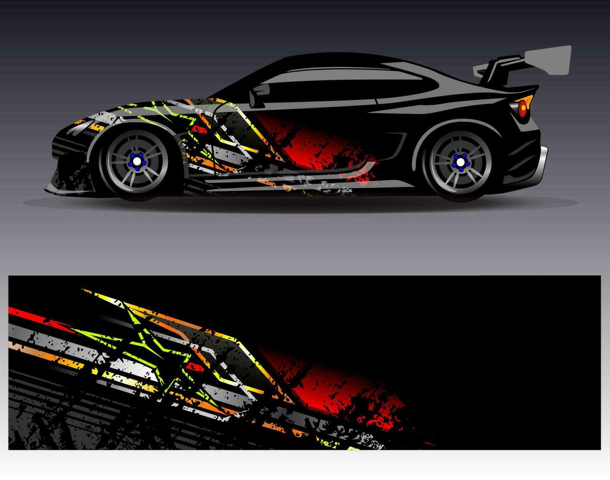 vector de diseño de envoltura de coche. Diseños de kits de fondo de carreras de franjas abstractas gráficas para envolver vehículos carrera de autos rally aventura y librea