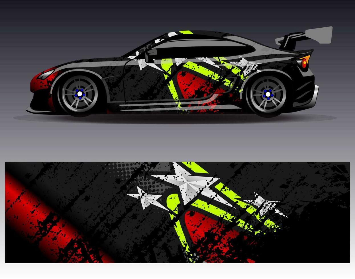 vector de diseño de envoltura de coche. Diseños de kits de fondo de carreras de franjas abstractas gráficas para envolver vehículos carrera de autos rally aventura y librea