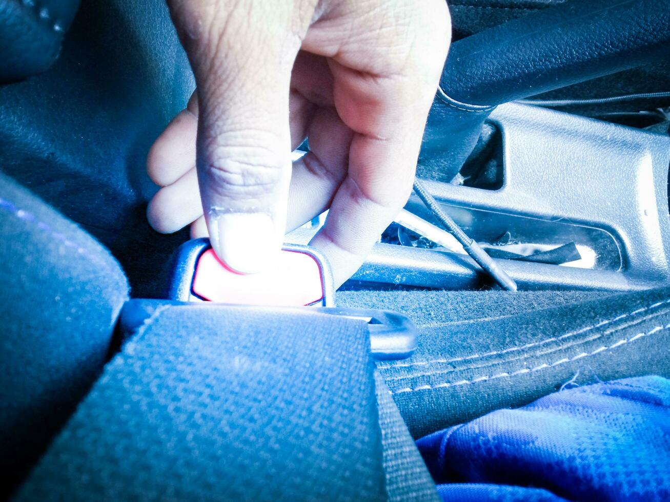 hand pushing seat belt button safety vehicle 24080041 Stock Photo at
