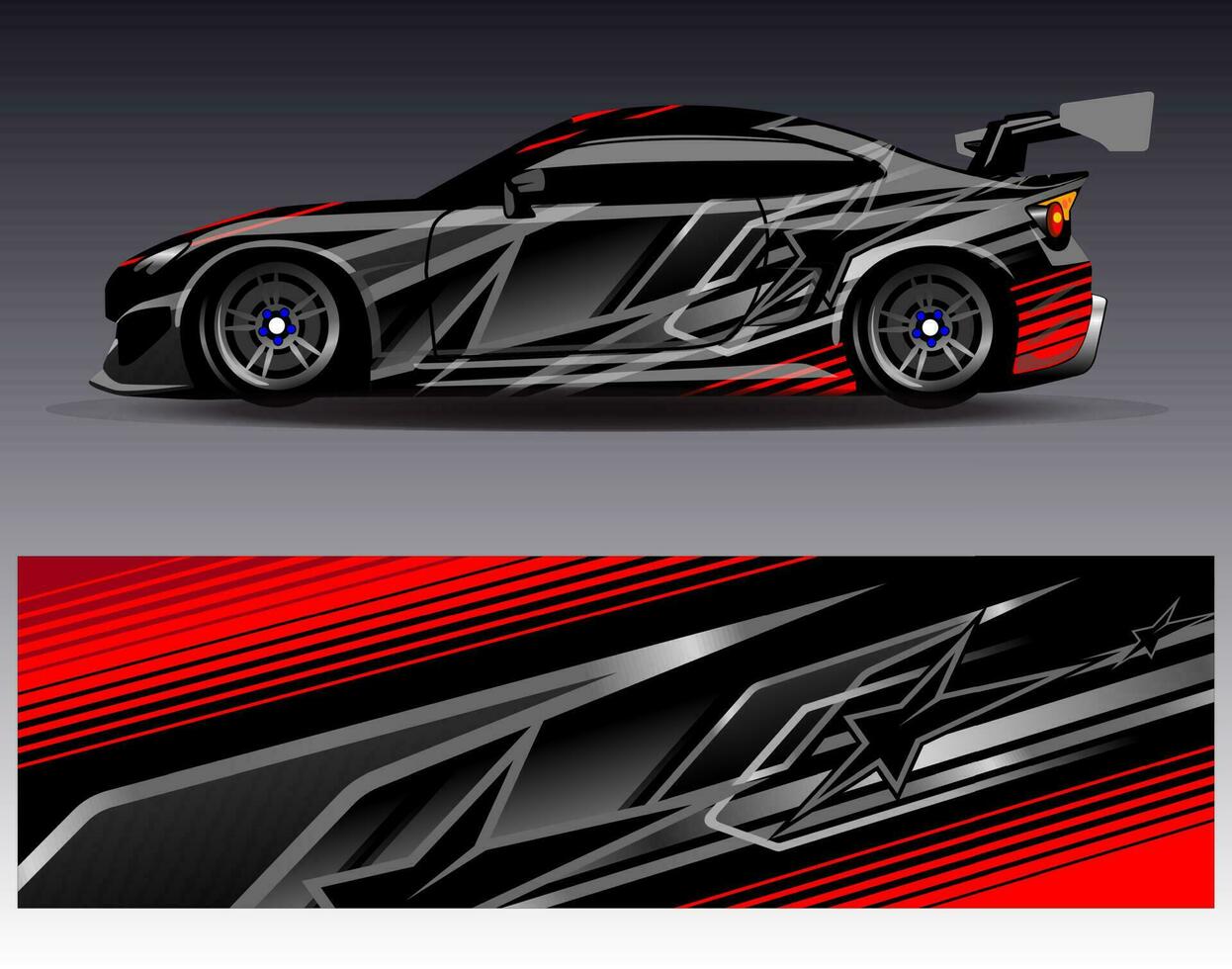 Car wrap design vector. Graphic abstract stripe racing background kit designs for wrap vehicle  race car  rally  adventure and livery vector
