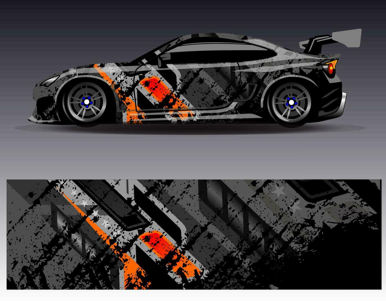 vector de diseño de envoltura de coche. Diseños de kits de fondo de carreras de franjas abstractas gráficas para envolver vehículos carrera de autos rally aventura y librea